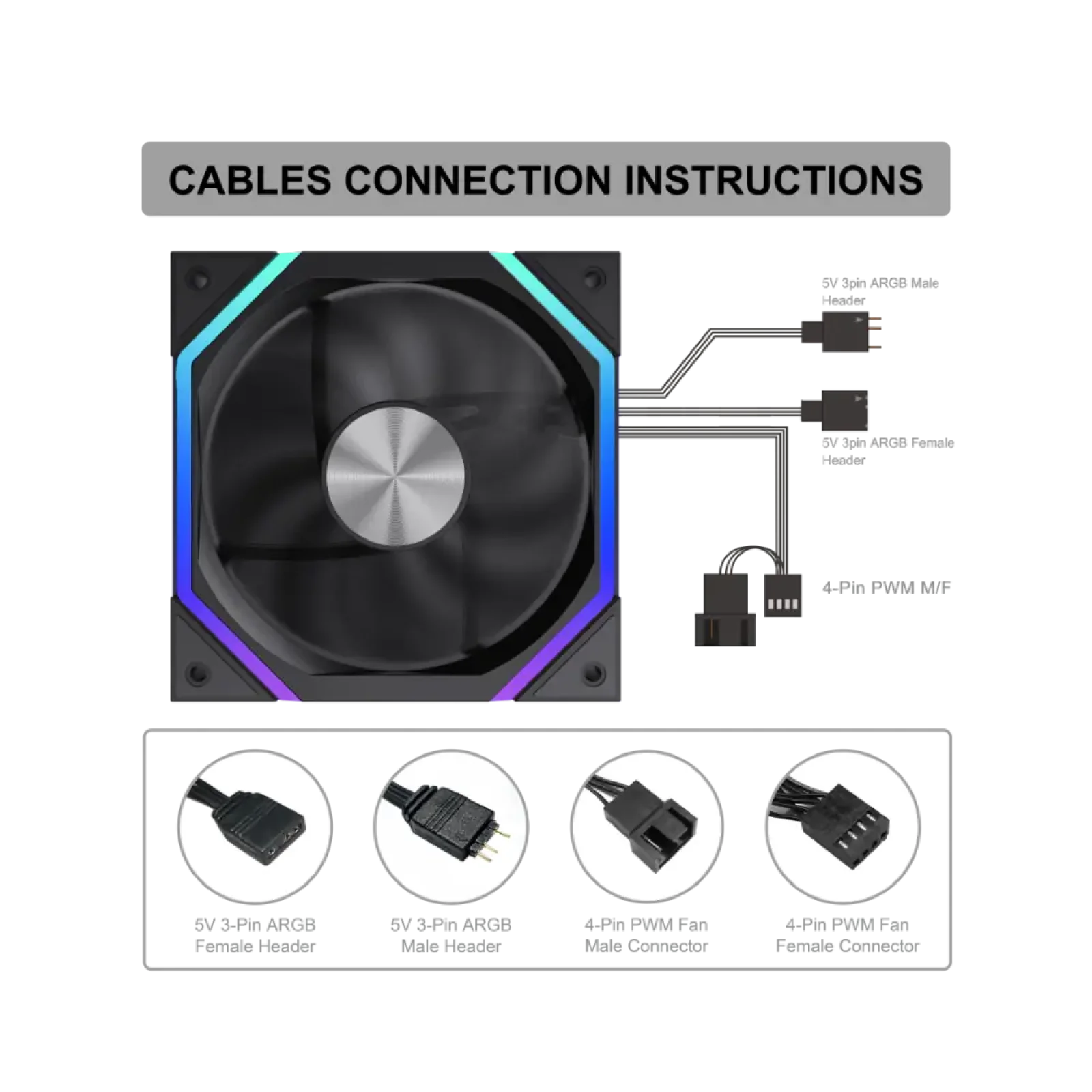 Кулер для корпусу GAMEMAX 120 мм, 4pin(M/F)/3pin(M/F), ARGB, PWM, чорний FN12A-N2 UA