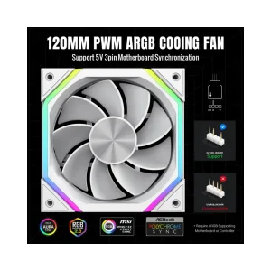 Кулер для корпусу GAMEMAX 120 мм, 4pin(M/F)/3pin(M/F), ARGB, PWM, білий, реверсивний FN12A-N2-RW UA