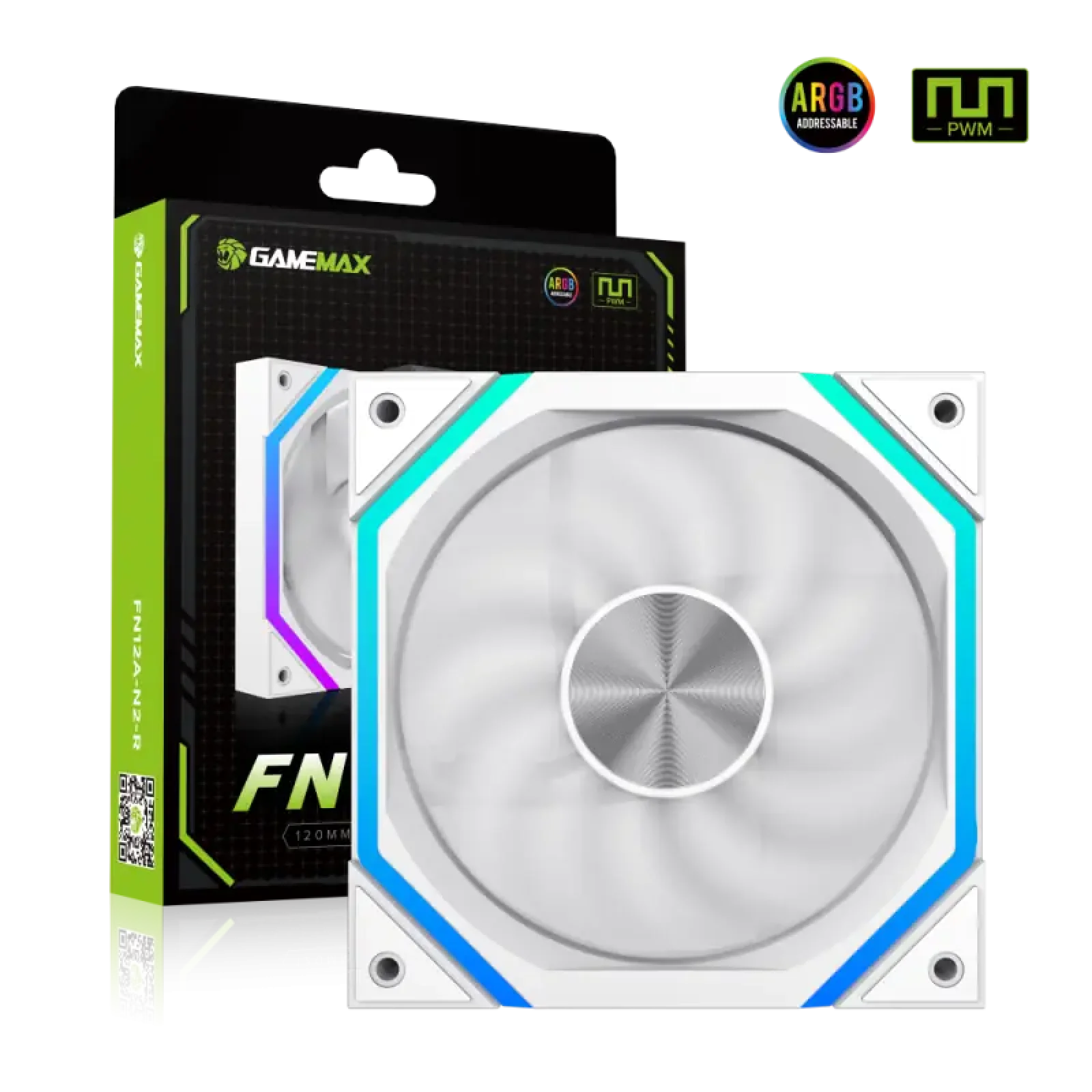 Кулер для корпуса GAMEMAX 120 мм, 4pin(M/F)/3pin(M/F), ARGB, PWM, білий FN12A-N2-W UA