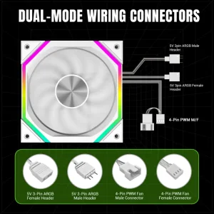 Кулер для корпуса GAMEMAX 120 мм, 4pin(M/F)/3pin(M/F), ARGB, PWM, білий FN12A-N2-W UA