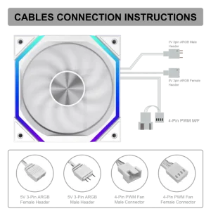 Кулер для корпуса GAMEMAX 120 мм, 4pin(M/F)/3pin(M/F), ARGB, PWM, білий FN12A-N2-W UA