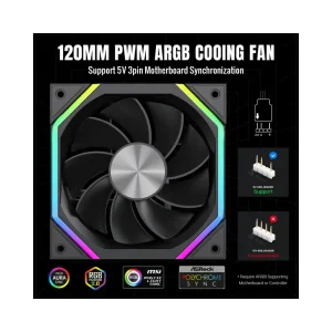 Кулер для корпусу GAMEMAX 120 мм, 4pin(M/F)/3pin(M/F), ARGB, PWM, чорний, реверсивний FN12A-N2-R UA