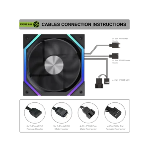 Кулер для корпусу GAMEMAX 120 мм, 4pin(M/F)/3pin(M/F), ARGB, PWM, чорний, реверсивний FN12A-N2-R UA