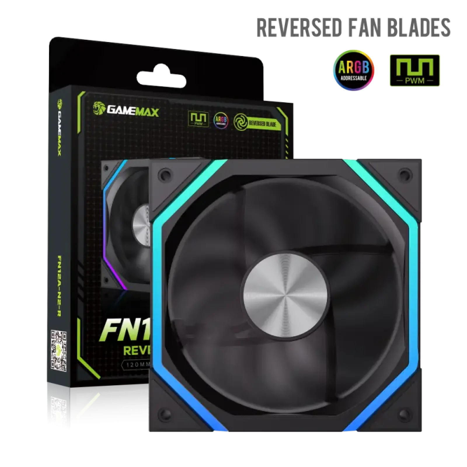Кулер для корпусу GAMEMAX 120 мм, 4pin(M/F)/3pin(M/F), ARGB, PWM, чорний, реверсивний FN12A-N2-R UA