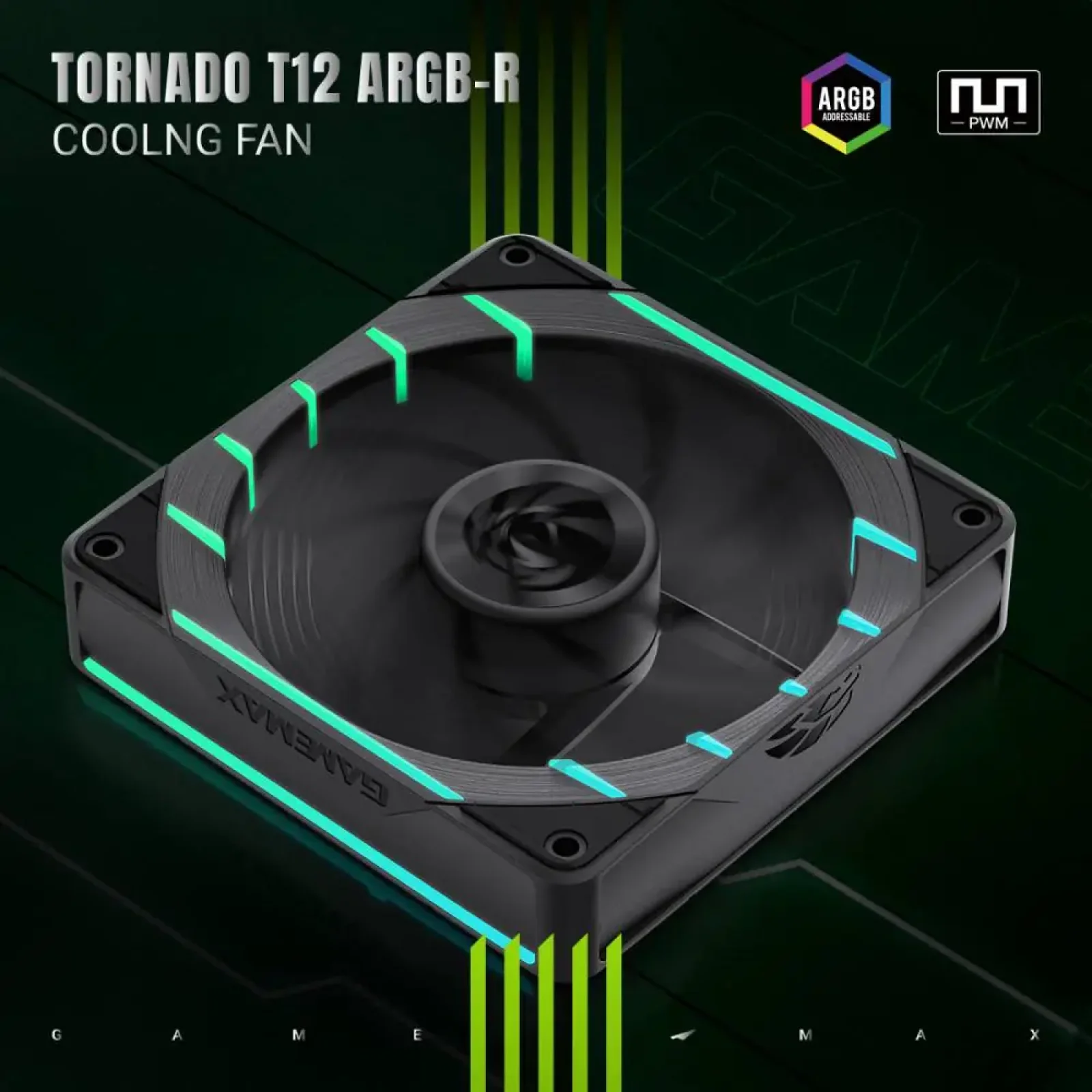 Кулер для корпуса GAMEMAX 120мм 3pin AURA (M/F)&4pin PWM Air Flow66.89 CFM Static Air Pressure2.62mm - H2ON Tornado T12 ARGB-R UA
