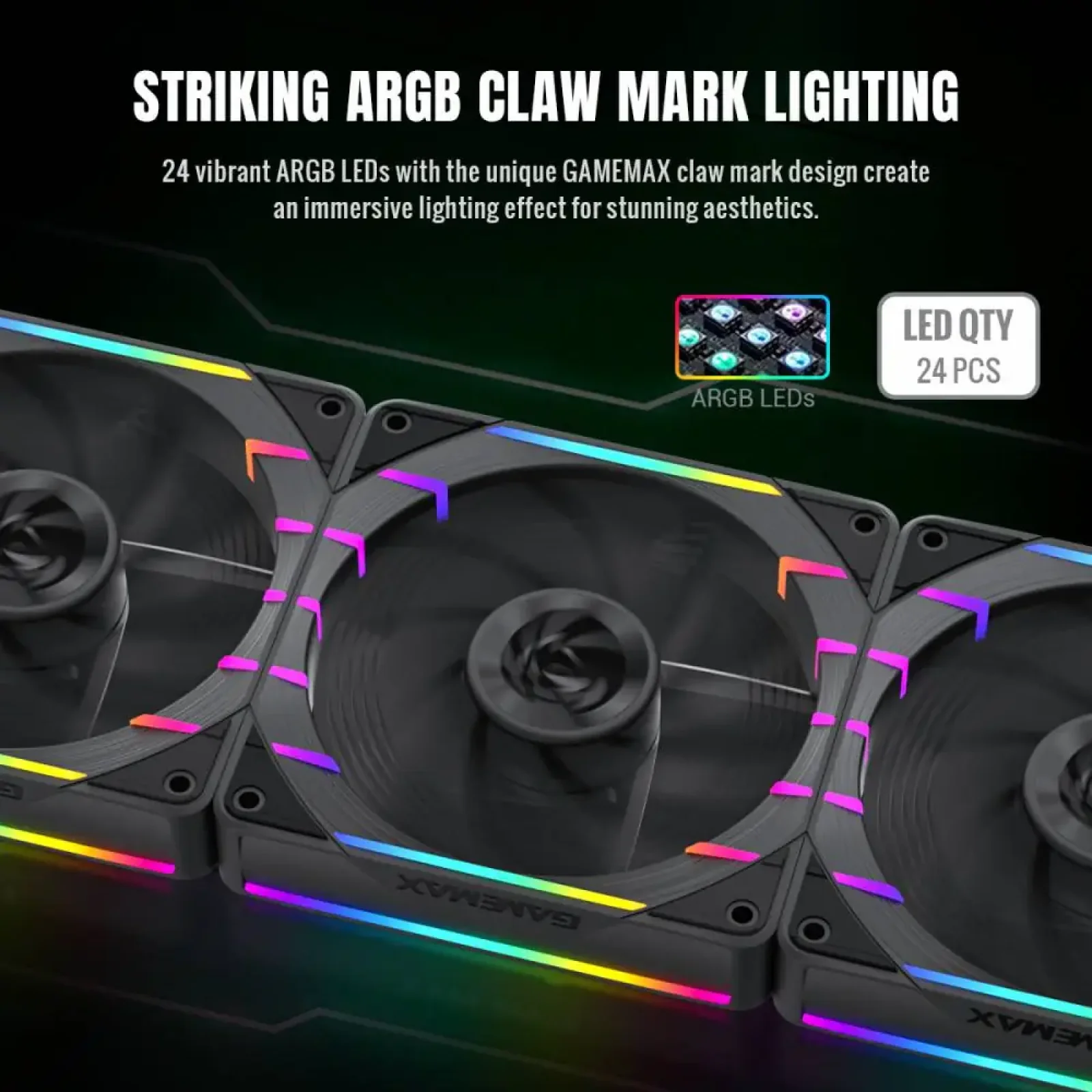 Кулер для корпуса GAMEMAX 120мм 3pin AURA (M/F)&4pin PWM Air Flow66.89 CFM Static Air Pressure2.62mm - H2ON Tornado T12 ARGB-R UA
