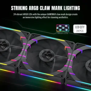 Кулер для корпуса GAMEMAX 120мм 3pin AURA (M/F)&4pin PWM Air Flow66.89 CFM Static Air Pressure2.62mm - H2ON Tornado T12 ARGB-R UA
