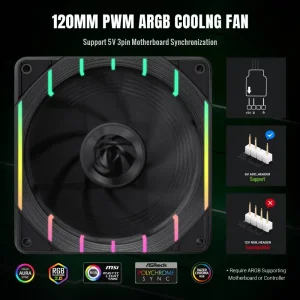 Кулер для корпуса GAMEMAX 120мм 3pin AURA (M/F)&4pin PWM Air Flow66.89 CFM Static Air Pressure2.62mm - H2ON Tornado T12 ARGB-R UA