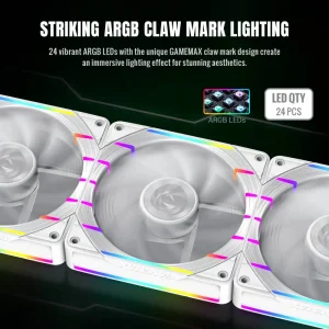 Кулер для корпуса GAMEMAX 120мм 3pin AURA (M/F)&4pin PWM Air Flow66.89 CFM Static Air Pressure2.62mm - H2ON Tornado T12 ARGB-RW UA