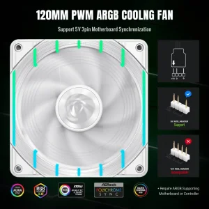 Кулер для корпуса GAMEMAX 120мм 3pin AURA (M/F)&4pin PWM Air Flow66.89 CFM Static Air Pressure2.62mm - H2ON Tornado T12 ARGB-RW UA