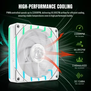 Кулер для корпуса GAMEMAX 120мм 3pin AURA (M/F)&4pin PWM Air Flow66.89 CFM Static Air Pressure2.62mm - H2ON Tornado T12 ARGB-RW UA