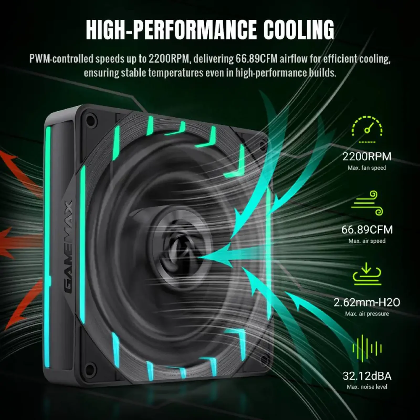 Кулер для корпуса GAMEMAX 120мм 3pin AURA (M/F)&4pin PWM A ir Flow66.89 CFM Static Air Pressure2.62mm - H2ONo Tornado T12 ARGB UA