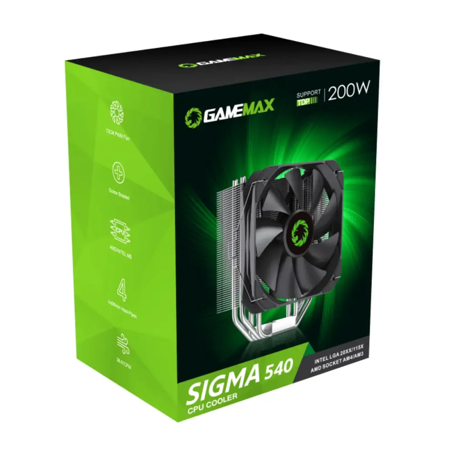 Процесорний кулер GAMEMAX Intel/AMD,TDP 200W,Intel LGA: 20XX/115X/1200/1700;AMD:AM2+/AM3/AM4/AM5 Sigma 540 UA