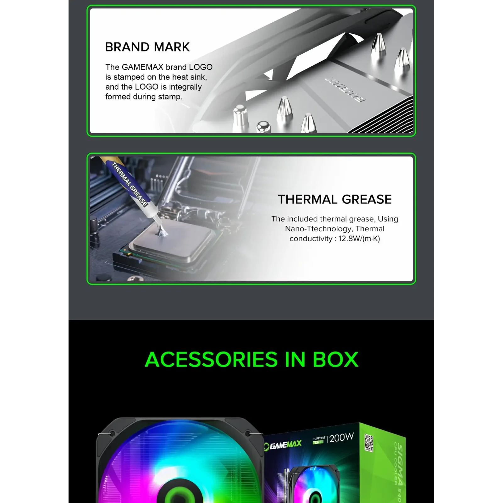 Процесорний кулер GAMEMAX Intel/AMD,TDP 200W,Intel LGA: 20XX/115X/1200/1700;AMD:AM2+/AM3/AM4/AM5 Sigma 540 ARGB UA