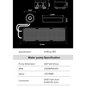 Процесорний кулер GAMEMAX 62.82 CFM, 1.89mmH20, 32dBA, 800 -2000RPM water pump: RPM 2300, NOICE 26.9dBA, Con IceBurg 360 Infinity UA