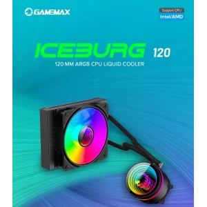 Процессорный кулер GAMEMAX 62.82 CFM, 1.89mmH20, 32dBA, 800 -2000RPM ,water pump: RPM 2300, NOICE 26.9dBA, Con Iceburg 120 Black infinity UA