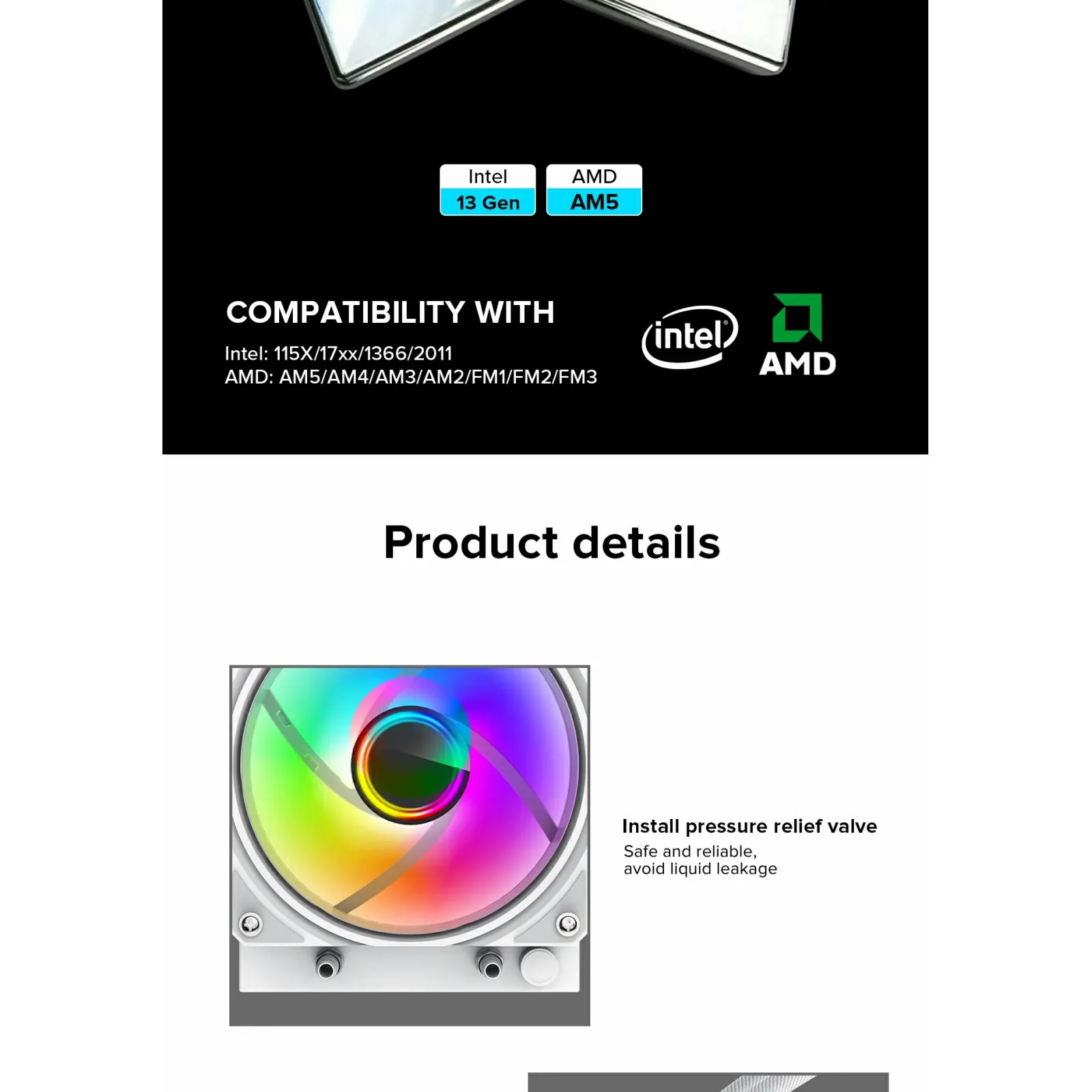 Процессорный кулер GAMEMAX 62.82 CFM, 1.89mmH20, 32dBA, 800 -2000RPM ,water pump: RPM 2300, NOICE 26.9dBA, Con Iceburg 120 White infinity UA