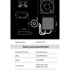 Процессорный кулер GAMEMAX 62.82 CFM, 1.89mmH20, 32dBA, 800 -2000RPM ,water pump: RPM 2300, NOICE 26.9dBA, Con Iceburg 120 White infinity UA