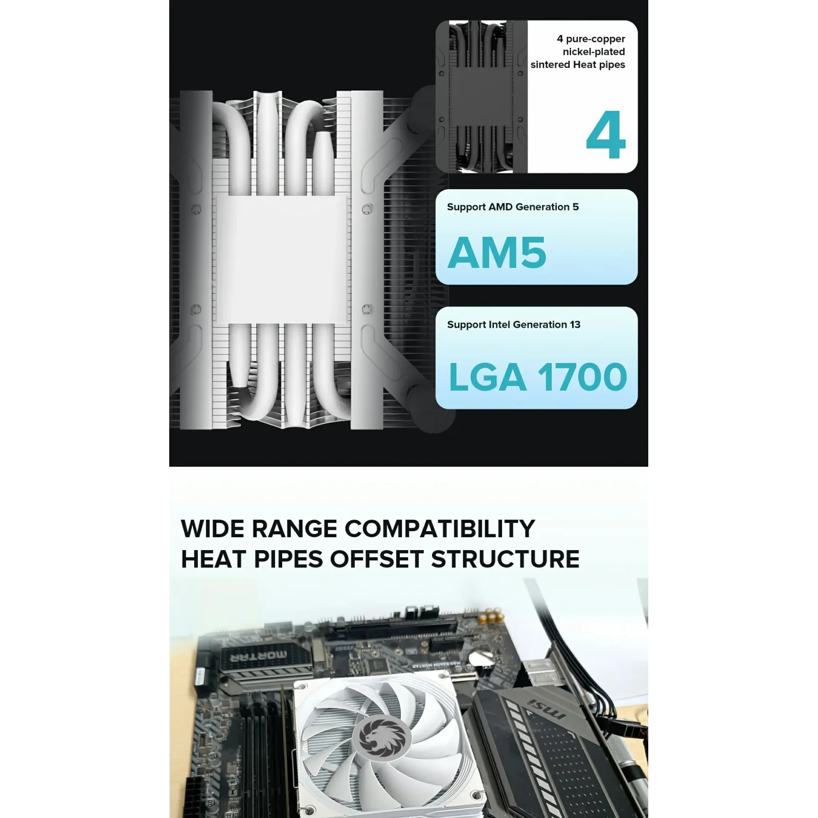 Процесорний кулер GAMEMAX Intel/AMD TDP 150W ,fan speed 10 00~3000RPM (PWM)±10%, air flow 48 CFM (MAX)Intel: Ice Surface Black UA