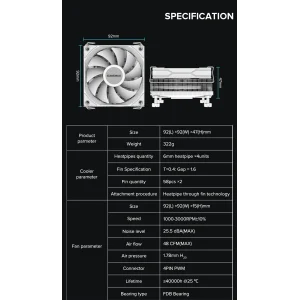 Процесорний кулер GAMEMAX Intel/AMD TDP 150W ,fan speed 10 00~3000RPM (PWM)±10%, air flow 48 CFM (MAX)Intel: Ice Surface White UA