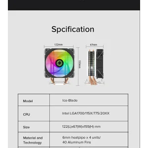 Процесорний кулер GAMEMAX Intel/AMD TDP 190W ,fan speed 80 0~1600RPM (PWM)±10%, air flow 68 CFM (MAX)Intel: L Ice Blade Frgb UA