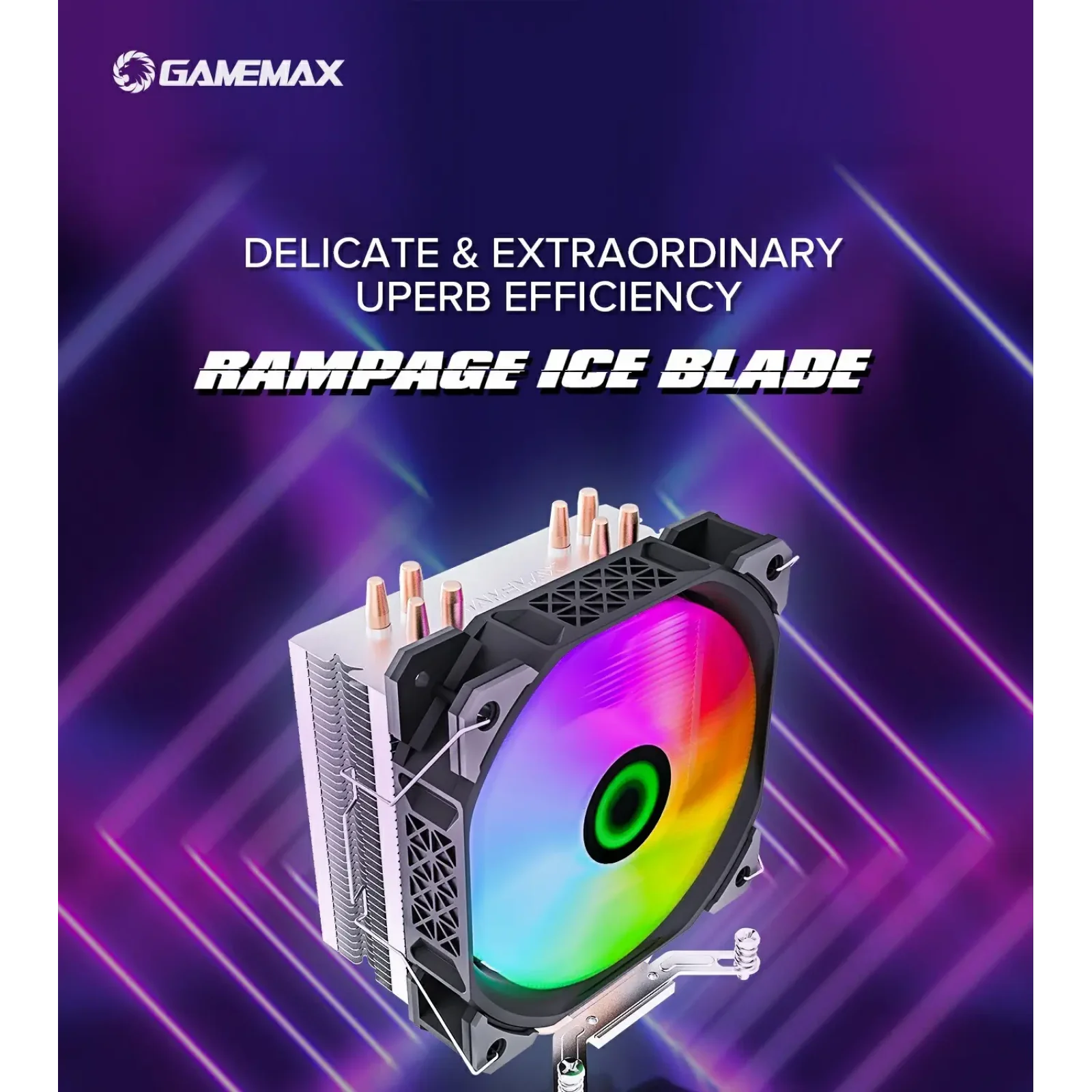 Процесорний кулер GAMEMAX Intel/AMD TDP 190W ,fan speed 80 0~1600RPM (PWM)±10%, air flow 68 CFM (MAX)Intel: L Ice Blade Frgb UA