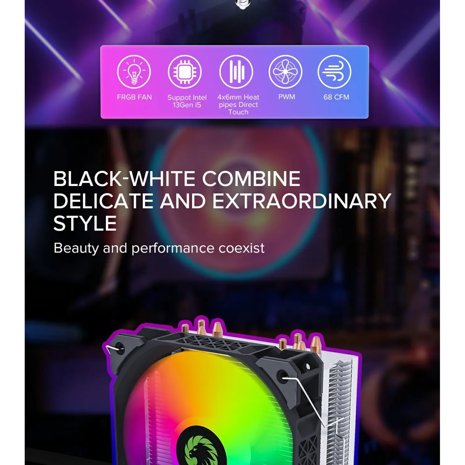 Процесорний кулер GAMEMAX Intel/AMD TDP 190W ,fan speed 80 0~1600RPM (PWM)±10%, air flow 68 CFM (MAX)Intel: L Ice Blade Frgb UA