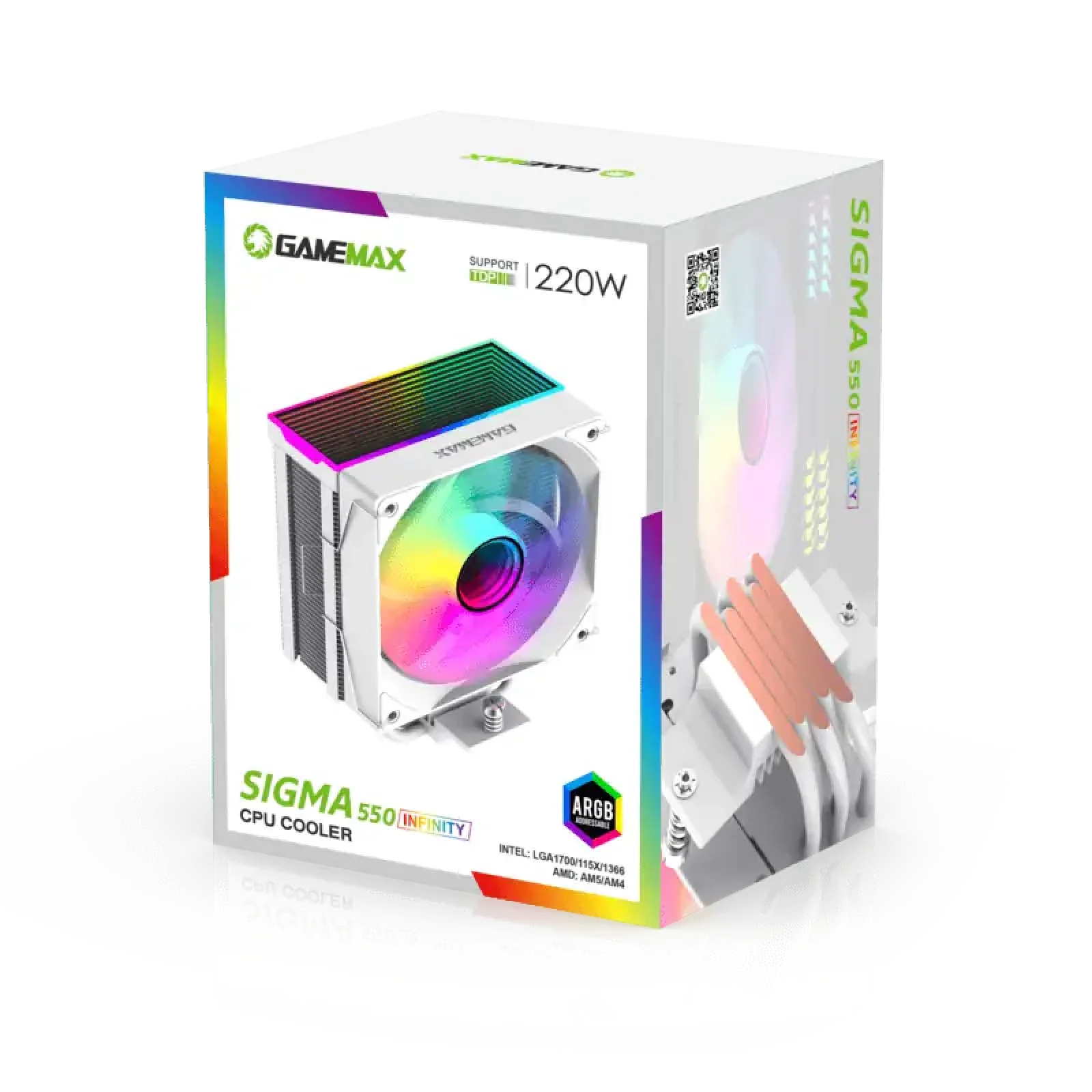 Процесорний кулер GAMEMAX Intel/AMD,TDP 220W,Intel LGA: 1366/115X/1700/1851;AMD:AM4/AM5 Sigma 550 Infinity WH UA