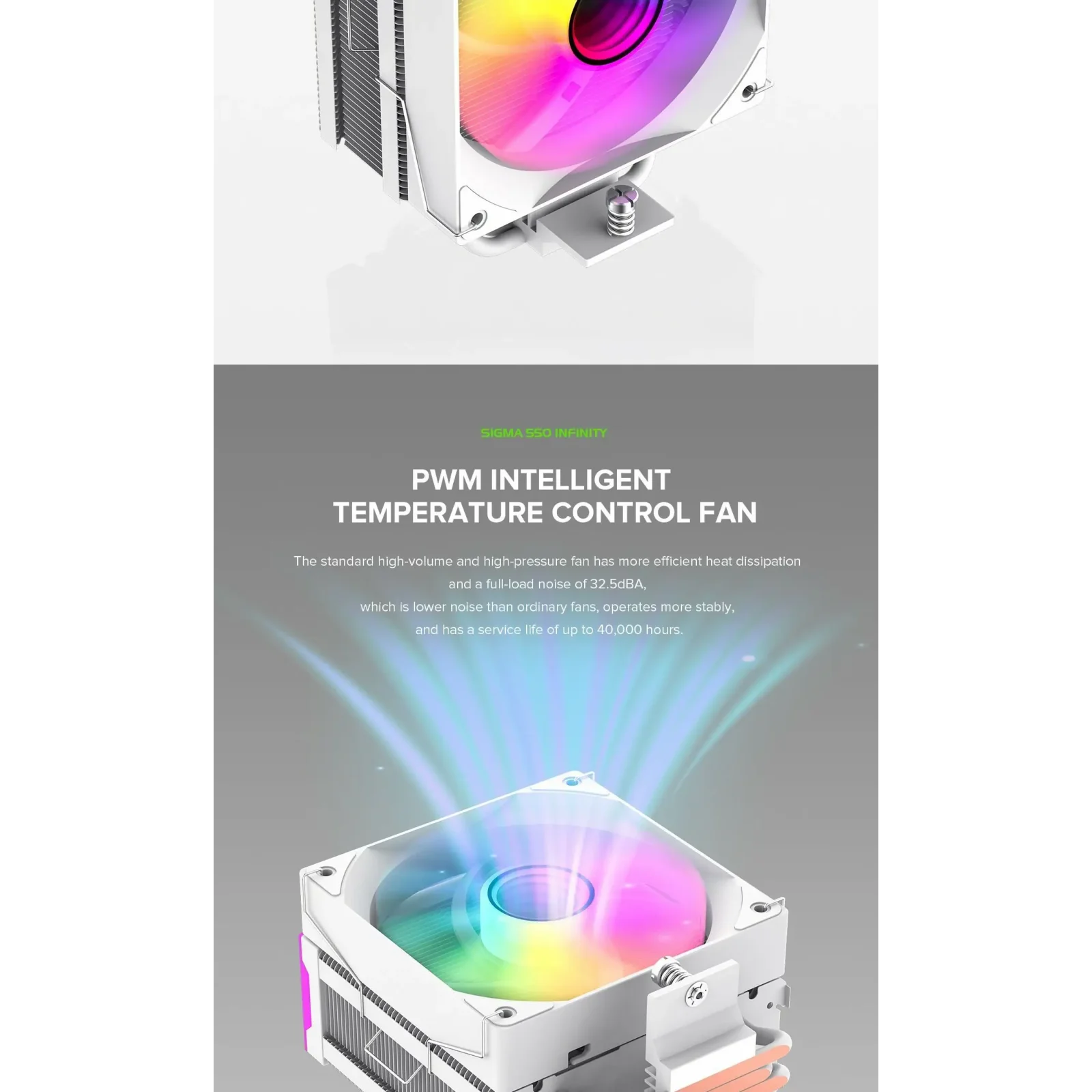 Процесорний кулер GAMEMAX Intel/AMD,TDP 220W,Intel LGA: 1366/115X/1700/1851;AMD:AM4/AM5 Sigma 550 Infinity WH UA