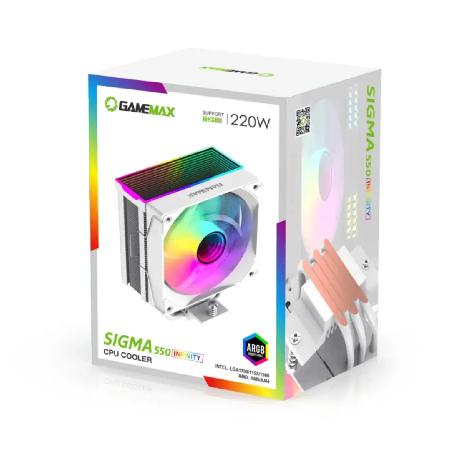 Процесорний кулер GAMEMAX Intel/AMD,TDP 220W,Intel LGA: 1366/115X/1700/1851;AMD:AM4/AM5 Sigma 550 Infinity WH UA