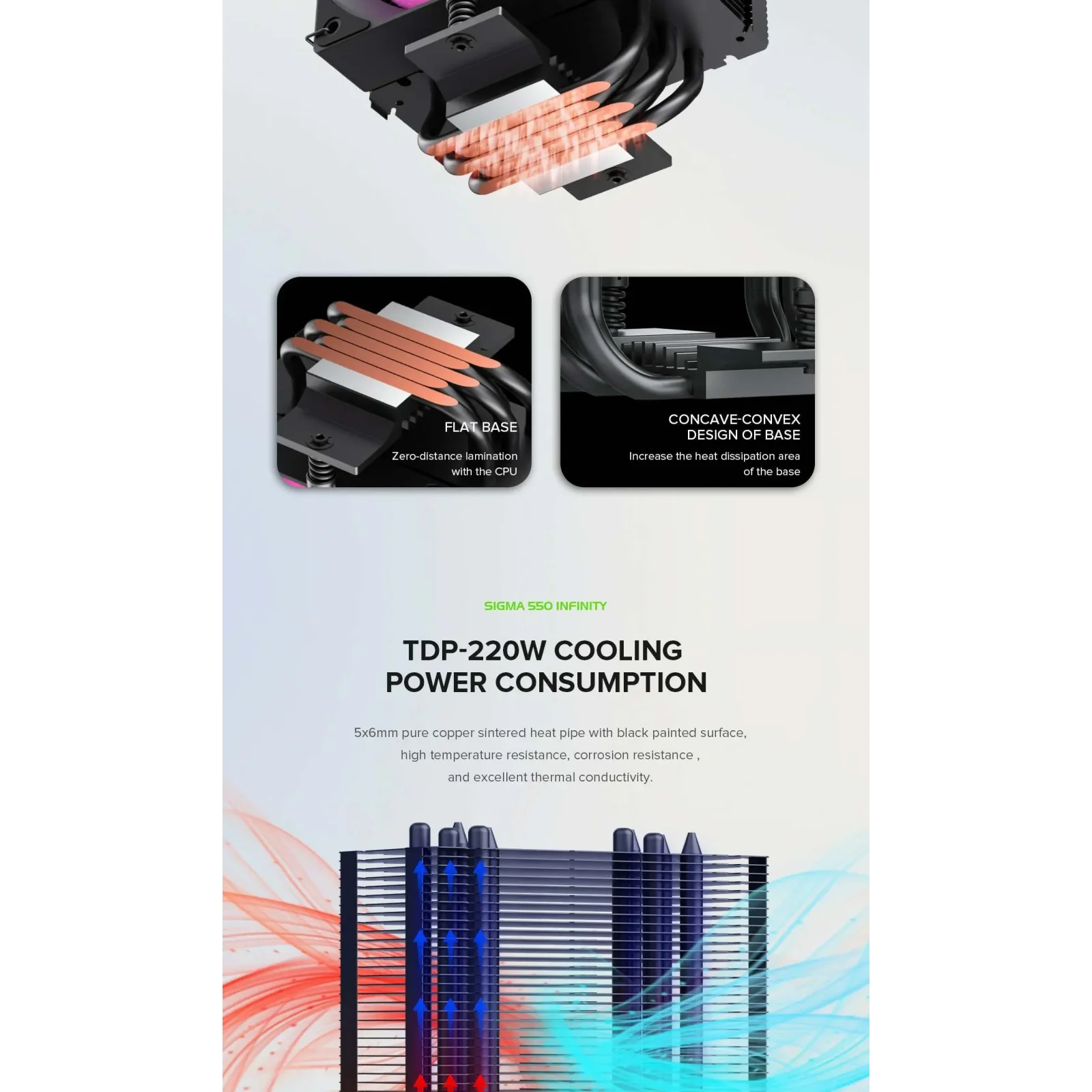 Процессорный кулер GAMEMAX Intel/AMD,TDP 220W,Intel LGA: 1366/115X/1700/1851;AMD:AM4/AM5 Sigma 550 Infinity BK UA