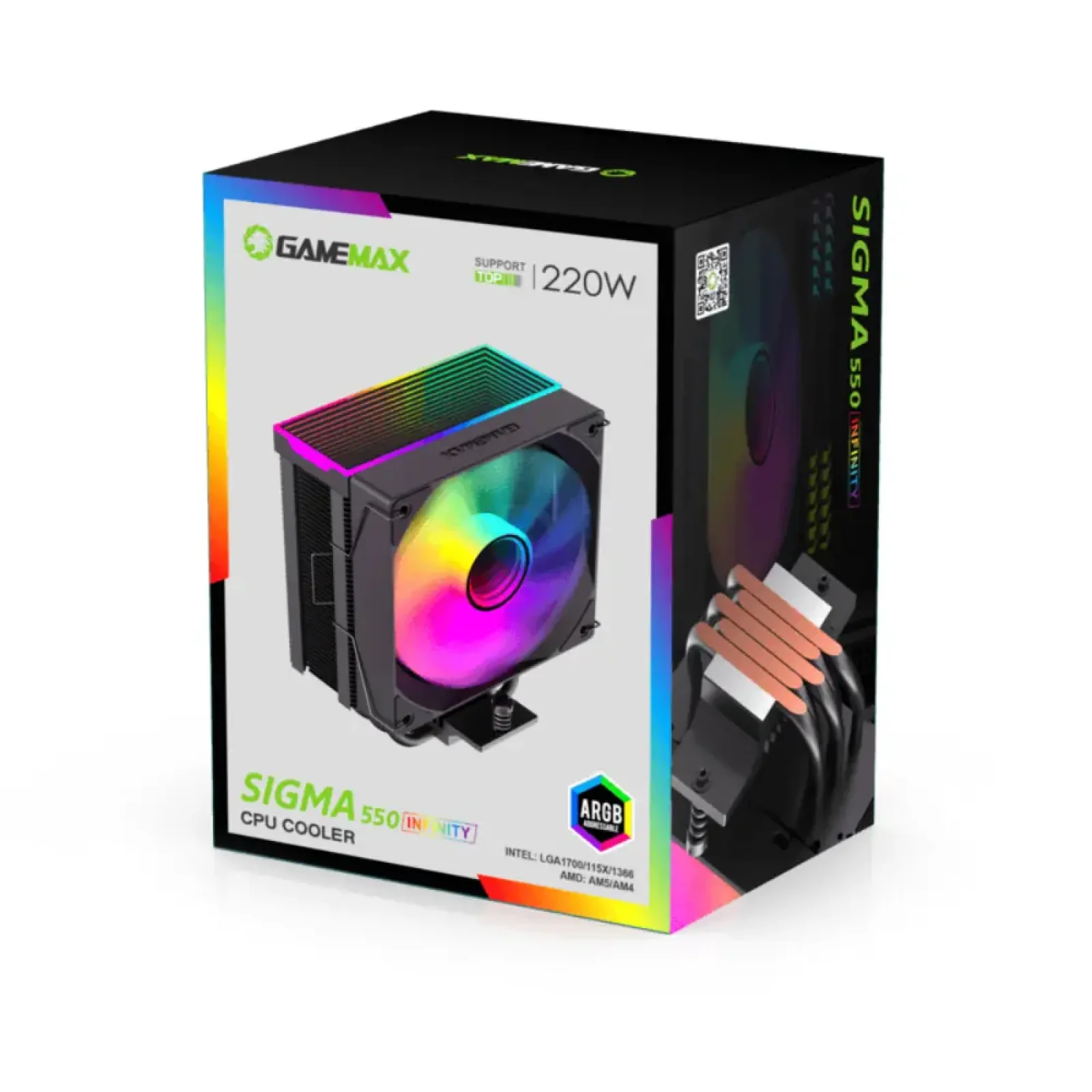 Процессорный кулер GAMEMAX Intel/AMD,TDP 220W,Intel LGA: 1366/115X/1700/1851;AMD:AM4/AM5 Sigma 550 Infinity BK UA