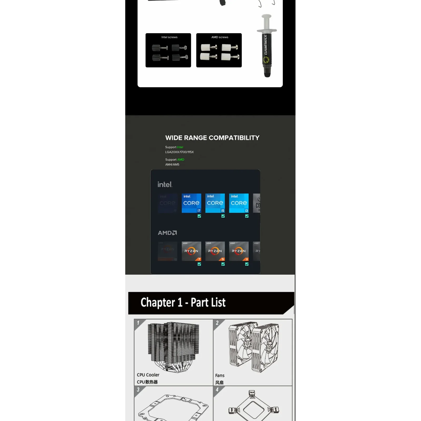 Процесорний кулер GAMEMAX Intel LGA1700/115X/1200 AMD  A M5/AM4TDP 250 Twin 600 Black UA