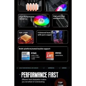 Процесорний кулер GAMEMAX Intel:1851/1700/1366/1200/115X; AMD: AM5/AM4, TDP 150W, Air Flow 48.8 CFM Gamma 90 BK UA