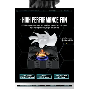 Процесорний кулер GAMEMAX Intel:1851/1700/1366/1200/115X; AMD: AM5/AM4, TDP 150W, Air Flow 48.8 CFM Gamma 90 BK UA