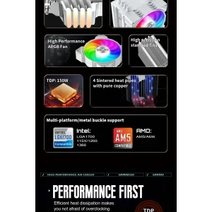 Процесорний кулер GAMEMAX Intel:1851/1700/1366/1200/115X; AMD: AM5/AM4, TDP 150W, Air Flow 48.8 CFM Gamma 90 WH (Gamma 90 WH ) UA
