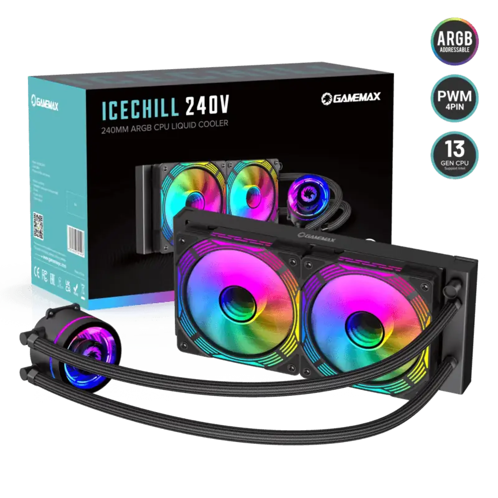 Процессорный кулер GAMEMAX 62.82 CFM, 1.89mmH20, 32dBA, 800 -2000RPM ,water pump: RPM 2300, NOICE 26.9dBA, Con IceChill 240V UA