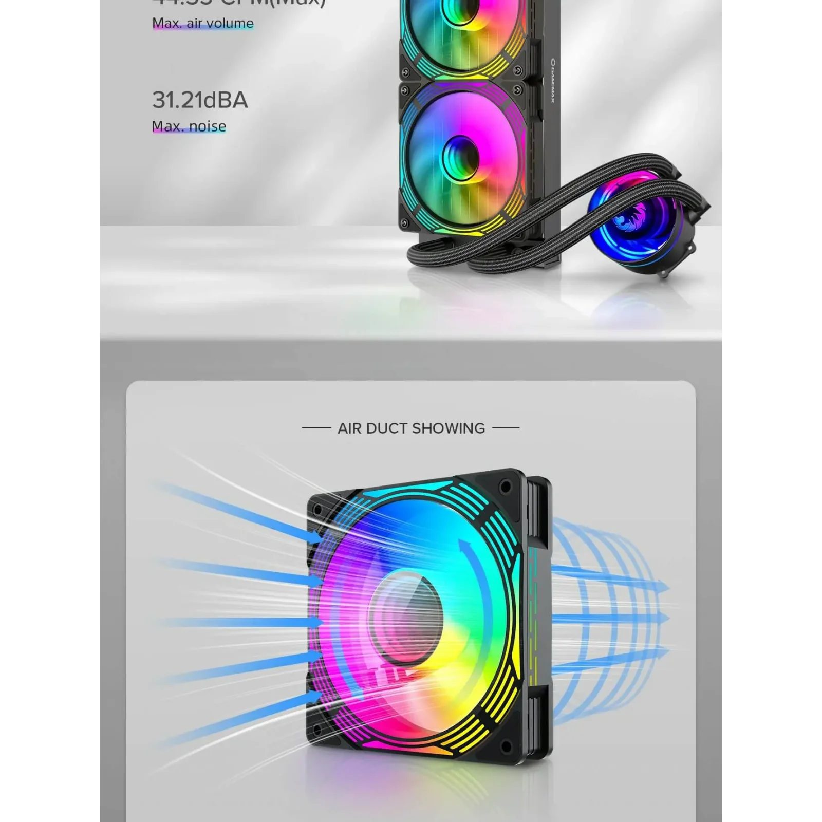 Процессорный кулер GAMEMAX 62.82 CFM, 1.89mmH20, 32dBA, 800 -2000RPM ,water pump: RPM 2300, NOICE 26.9dBA, Con IceChill 240V UA