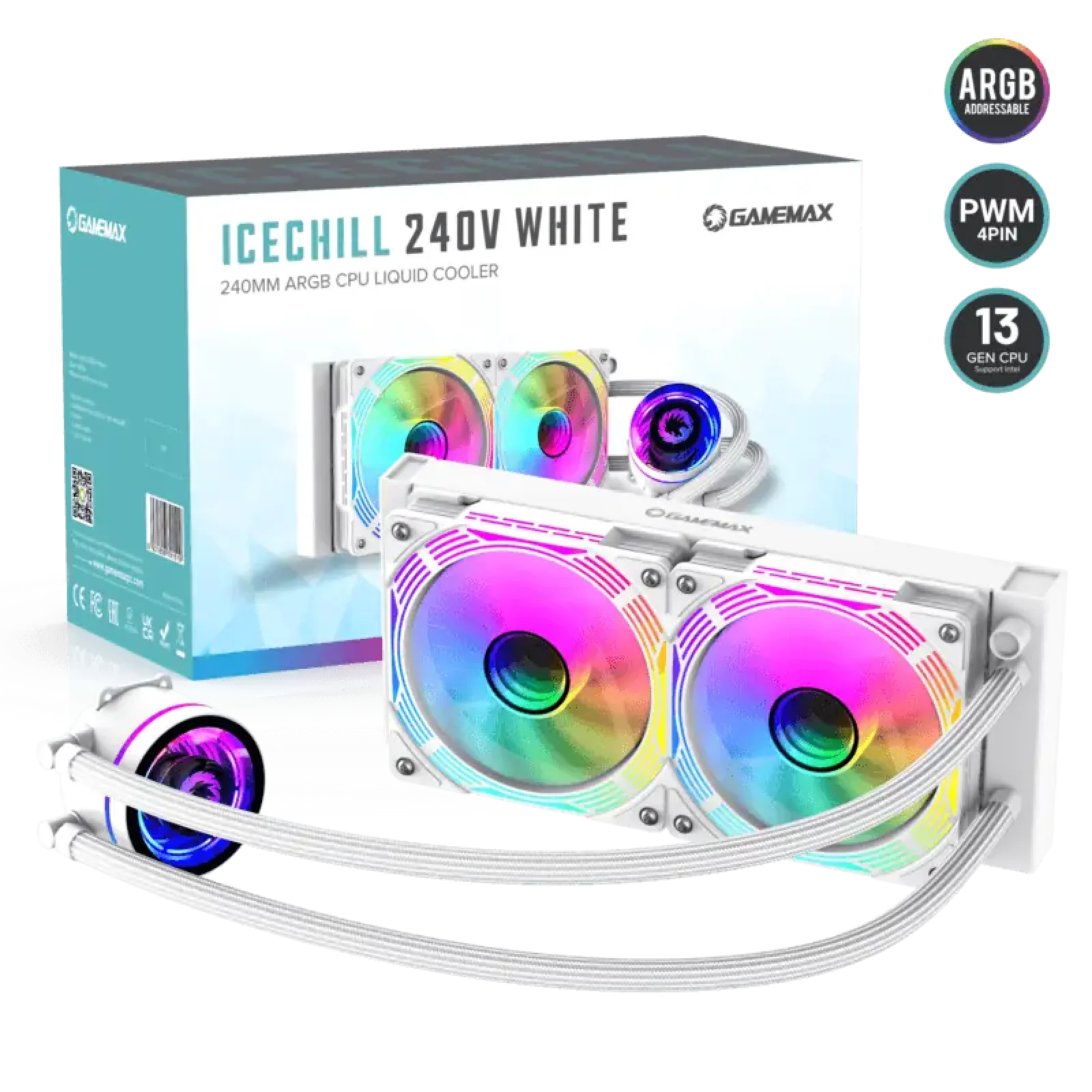 Процессорный кулер GAMEMAX 62.82 CFM, 1.89mmH20, 32dBA, 800 -2000RPM ,water pump: RPM 2300, NOICE 26.9dBA, Con IceChill 240V White UA