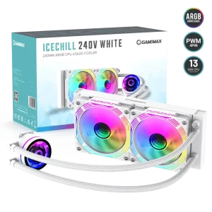 Процессорный кулер GAMEMAX 62.82 CFM, 1.89mmH20, 32dBA, 800 -2000RPM ,water pump: RPM 2300, NOICE 26.9dBA, Con IceChill 240V White UA