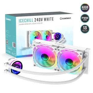 Процесорний кулер GAMEMAX 62.82 CFM, 1.89mmH20, 32dBA, 800 -2000RPM ,water pump: RPM 2300, NOICE 26.9dBA, Con IceChill 240V White UA