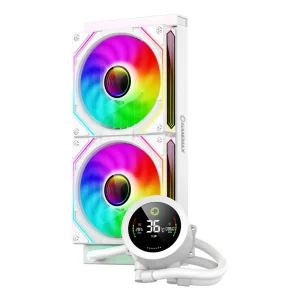 Процессорный кулер GAMEMAX 58.8 CFM, 1.89mmH20, Max: 36.9d B(A）, 800-1800RPM ,water pump: RPM 2400, NOICE 26. IceBurg 240 Digital WH UA