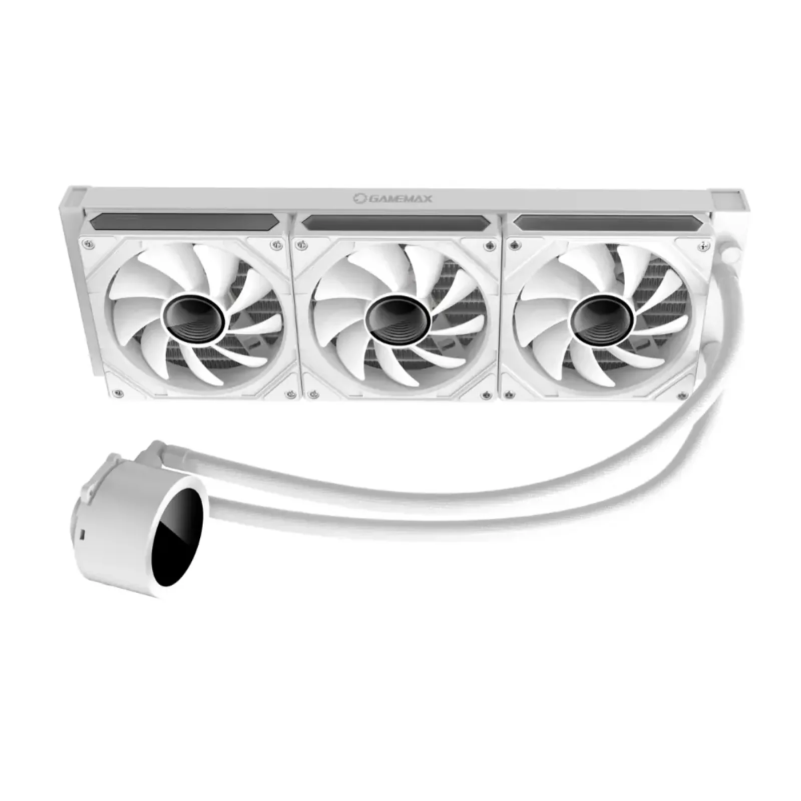 Процессорный кулер GAMEMAX 58.8 CFM, 1.89mmH20, Max: 36.9d B(A）, 800-1800RPM ,water pump: RPM 2400, NOICE 26. IceBurg 360 Digital WH UA