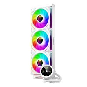 Процессорный кулер GAMEMAX 58.8 CFM, 1.89mmH20, Max: 36.9d B(A）, 800-1800RPM ,water pump: RPM 2400, NOICE 26. IceBurg 360 Digital WH UA