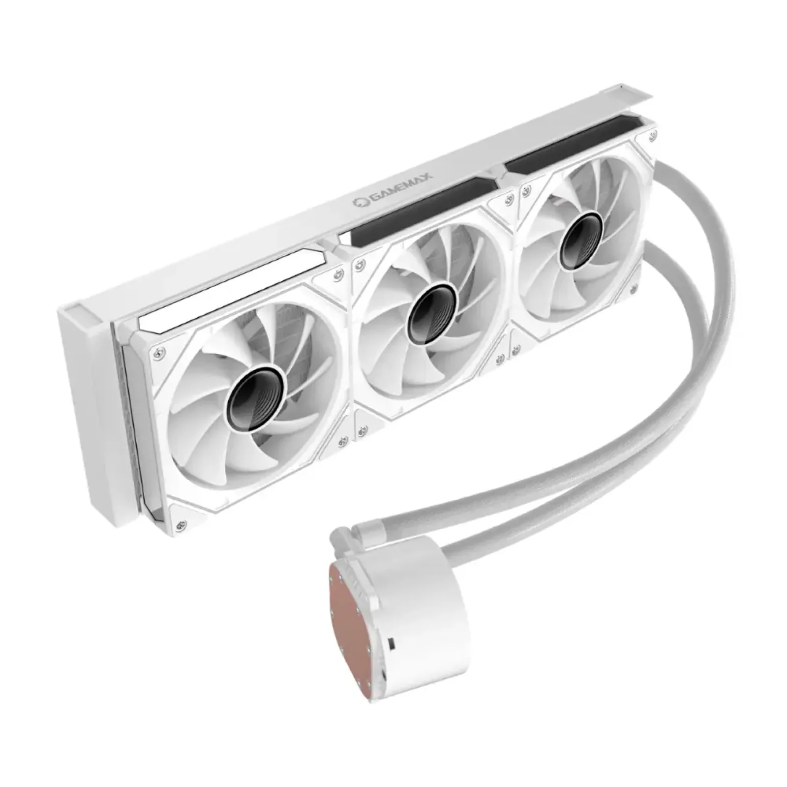 Процессорный кулер GAMEMAX 58.8 CFM, 1.89mmH20, Max: 36.9d B(A）, 800-1800RPM ,water pump: RPM 2400, NOICE 26. IceBurg 360 Digital WH UA