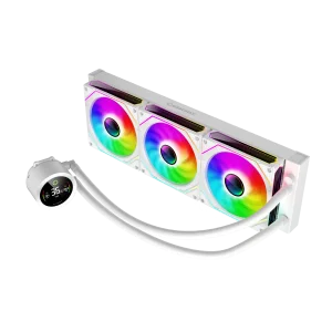 Процессорный кулер GAMEMAX 58.8 CFM, 1.89mmH20, Max: 36.9d B(A）, 800-1800RPM ,water pump: RPM 2400, NOICE 26. IceBurg 360 Digital WH UA