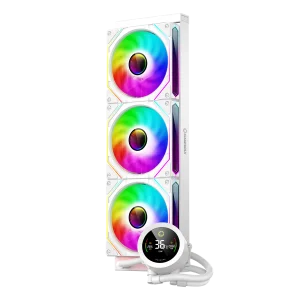 Процессорный кулер GAMEMAX 58.8 CFM, 1.89mmH20, Max: 36.9d B(A）, 800-1800RPM ,water pump: RPM 2400, NOICE 26. IceBurg 360 Digital WH UA
