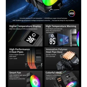 Процесорний кулер GAMEMAX Intel:1851/1700/1366/1200/115X; AMD: AM5/AM4, TDP 190W, Air Flow 48.8 CFM Gamma 90 Digital BK UA