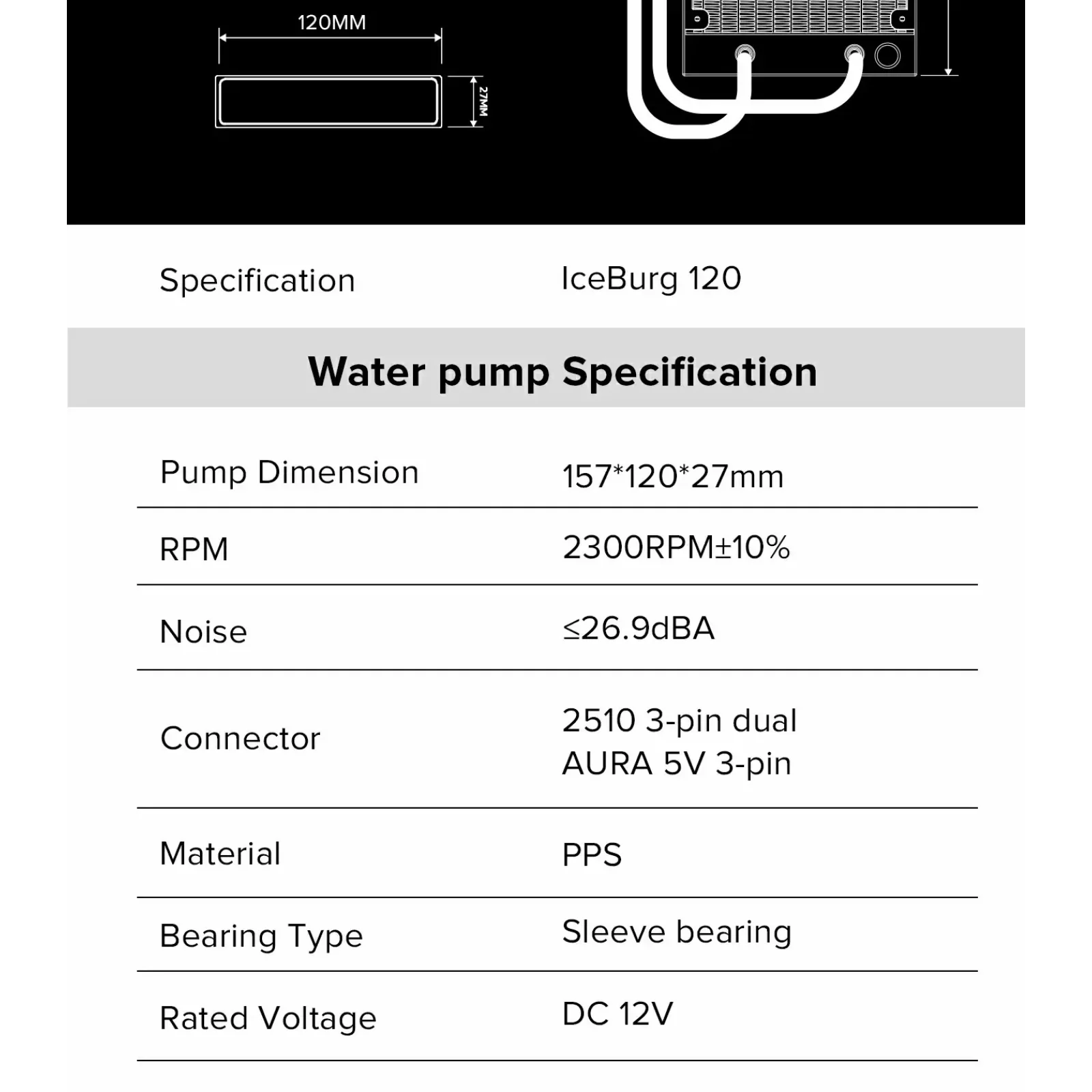 Процесорний кулер GAMEMAX 62.82 CFM, 1.89mmH20, 26.9dBA, 8 00-2000RPM ,water pump: RPM 2300, NOICE 26.9dBA, C Iceburg 120 BK UA