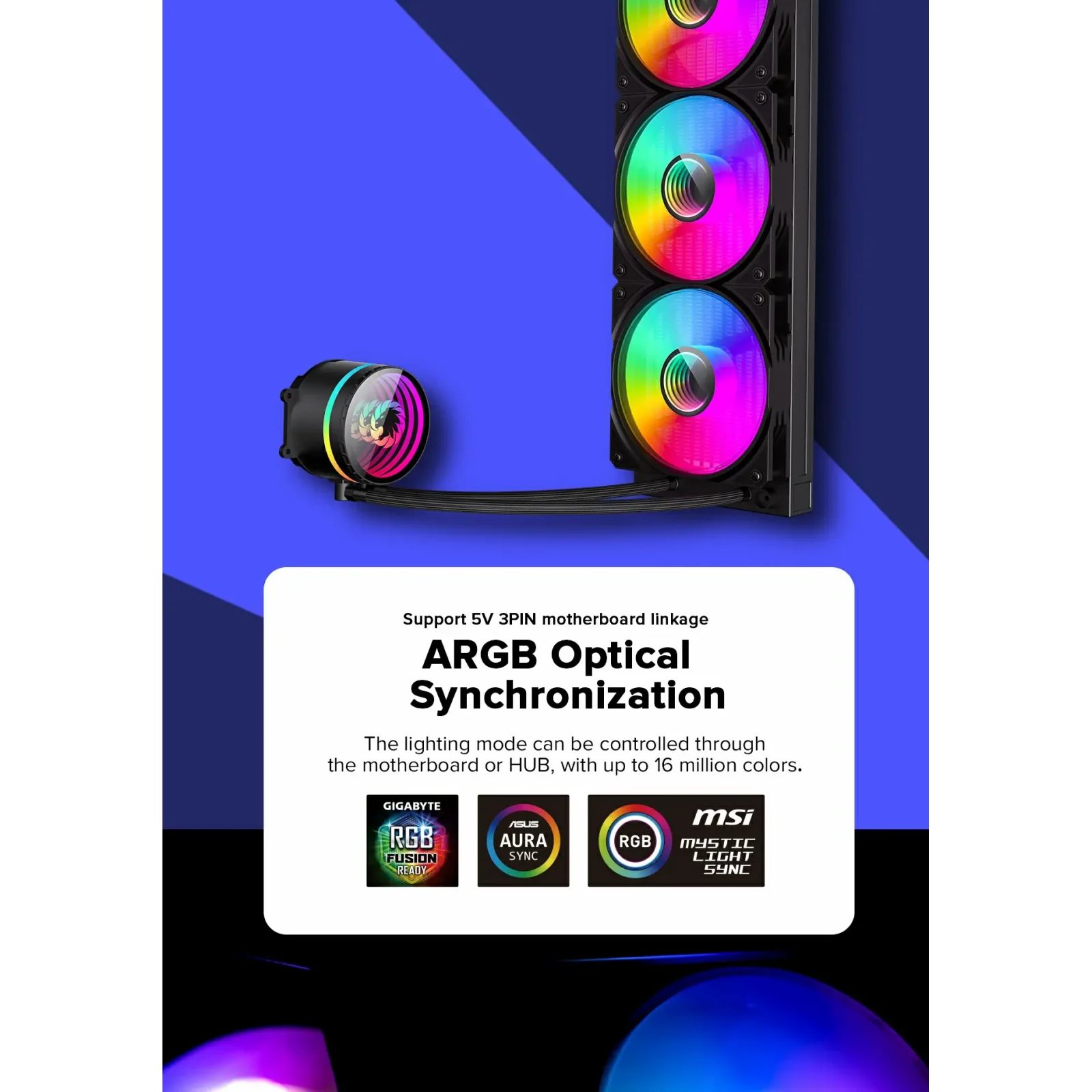 Процесорний кулер GAMEMAX 62.82 CFM, 1.89mmH20, 32dBA, 800 -2000RPM water pump: RPM 2300, NOICE 26.9dBA, Con IceBurg 360 Infinity WH UA